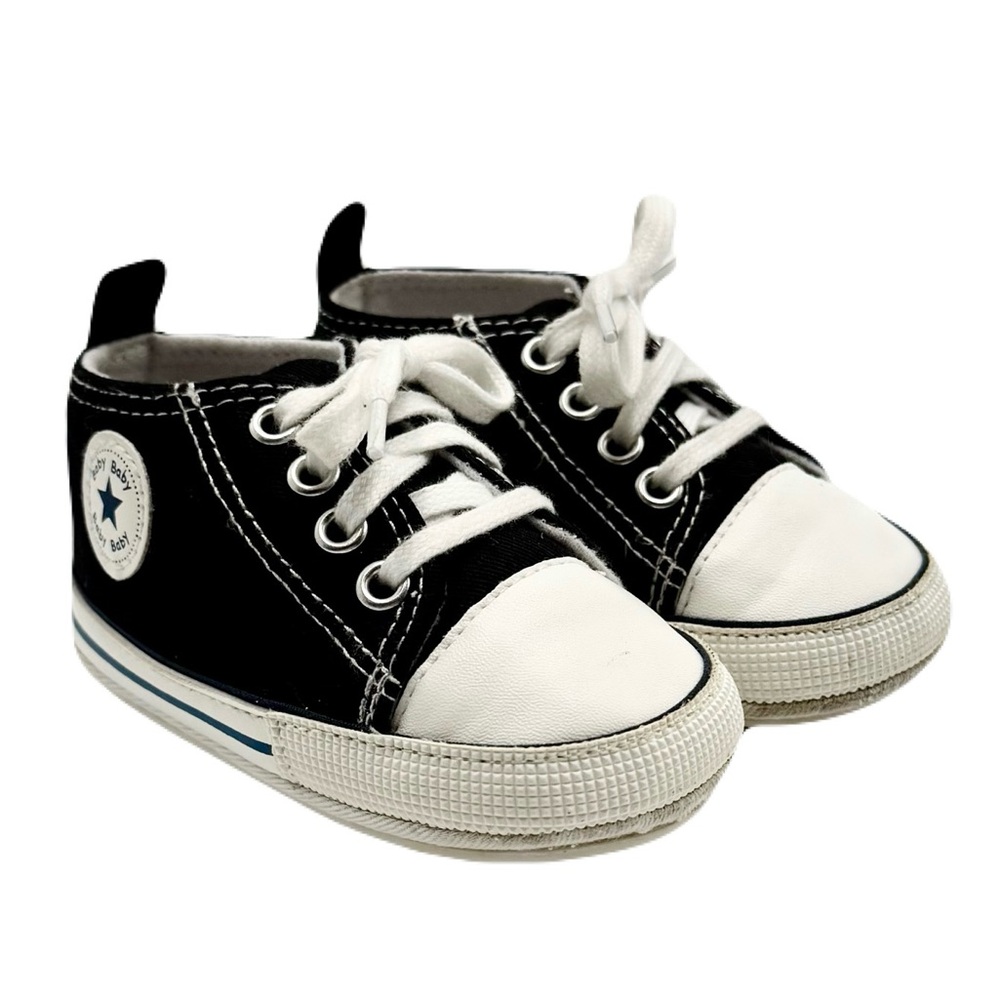 Baby Girls Boys Black Canvas Star Sneakers Soft Sole High-Top Ankle Size 3